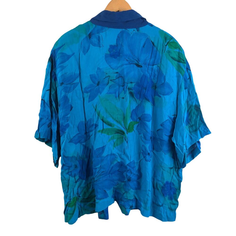 VTG Solitaire‎ Womens Blue Green Floral Button Down Shirt Rayon Short Sleeve 22W - Picture 2 of 8